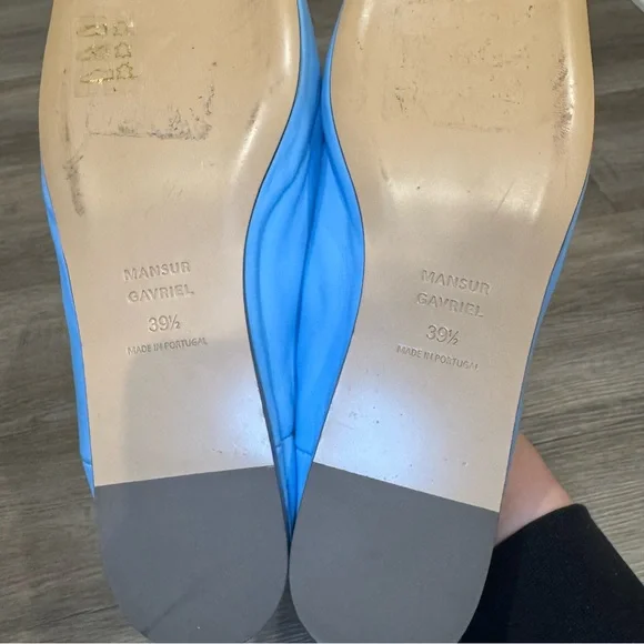 Mansur Gavriel Moroccan Babouche Blue Square Toe Leather Flats - Picture 9 of 10